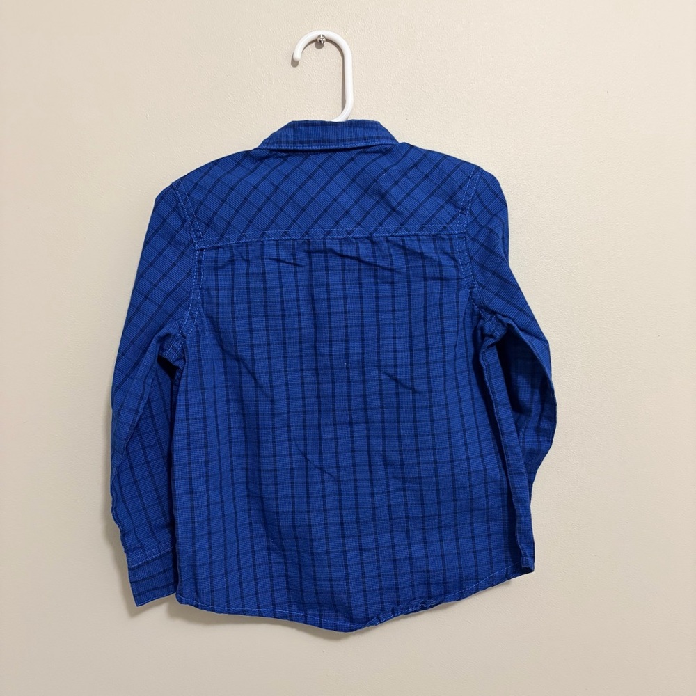 Arizona Jean Company Blue Plaid Kids Long Sleeve Button Down Shirt with Dinosaur - Picture 5 of 5